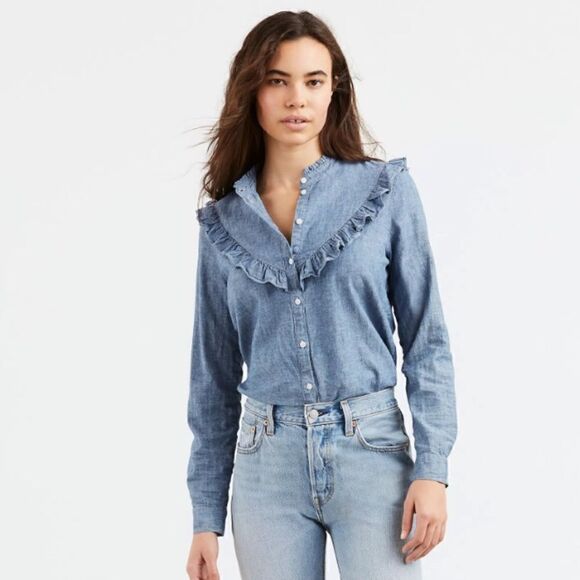 Levi's Chambray Ruffle Shirt - Picture 1 of 13